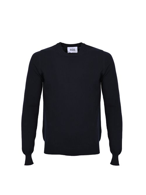 Maglia girocollo in filato di cotone Blu notte Alpha studio | AU-5000C1001